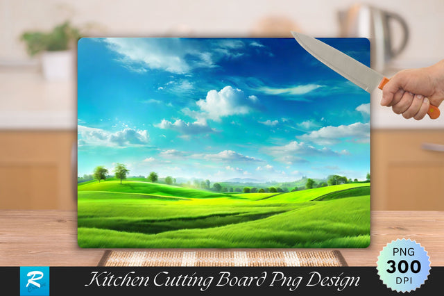Field of Green Grass with a Blue Sky Cutting Board Sublimation Regulrcrative 