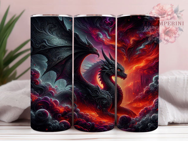 Fierce Black Red Fantasy Dragon Tumbler, Realistic Dragon Wrap, 20oz Tumbler Sublimation, Fantasy Dragon Design, Fierce Dragon Art, Mythical Creature Tumbler, Dark Dragon Wrap Sublimation Li Zamperini 