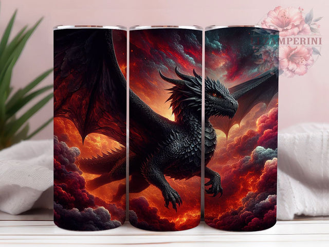 Fierce Black Red Fantasy Dragon Tumbler, Realistic Dragon Wrap, 20oz Tumbler Sublimation, Fantasy Dragon Design, Fierce Dragon Art, Mythical Creature Tumbler, Dark Dragon Wrap Sublimation Li Zamperini 