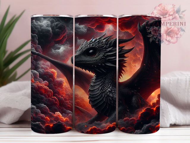 Fierce Black Red Fantasy Dragon Tumbler, Realistic Dragon Wrap, 20oz Tumbler Sublimation, Fantasy Dragon Design, Fierce Dragon Art, Mythical Creature Tumbler, Dark Dragon Wrap Sublimation Li Zamperini 