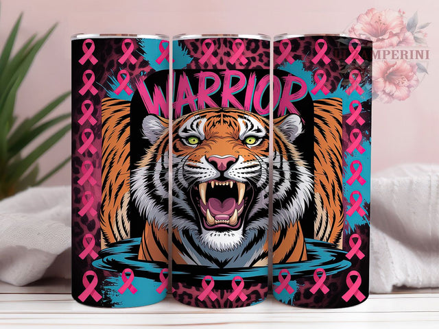 Fierce Cancer Warrior Pink Ribbon Tumbler, Breast Cancer Tumbler, Tiger Design Wrap, 20oz Sublimation Wrap, Pink Ribbon Tumbler, Cancer Awareness Wrap, Fierce Cancer Fighter Sublimation Li Zamperini 