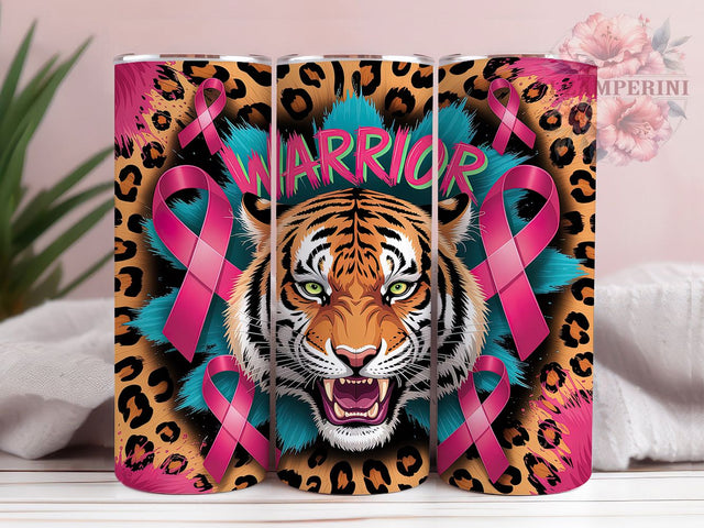 Fierce Cancer Warrior Pink Ribbon Tumbler, Breast Cancer Tumbler, Tiger Design Wrap, 20oz Sublimation Wrap, Pink Ribbon Tumbler, Cancer Awareness Wrap, Fierce Cancer Fighter Sublimation Li Zamperini 