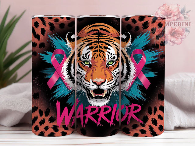 Fierce Cancer Warrior Pink Ribbon Tumbler, Breast Cancer Tumbler, Tiger Design Wrap, 20oz Sublimation Wrap, Pink Ribbon Tumbler, Cancer Awareness Wrap, Fierce Cancer Fighter Sublimation Li Zamperini 