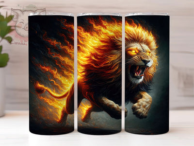 Fierce Wild Lion Fire Animal Tumbler, Fire Tumbler, Animal Tumbler, 20oz Sublimation Wrap, Wild Tumbler, Bold Tumbler, Fierce Tumbler Sublimation Lara' s Designs 