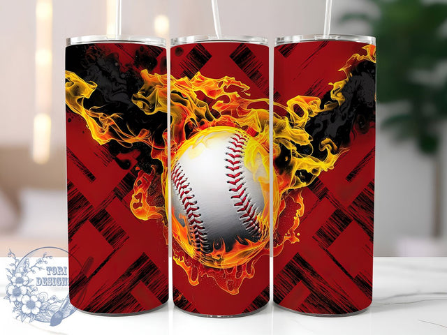 Fiery Baseball Tumbler Wrap, Sports Fan Gift, Fire Baseball Design, 20oz Tumbler Sublimation, Baseball Lover Cup, Fiery Baseball Wrap, Athletic Tumbler Design Sublimation ToriDesigns 