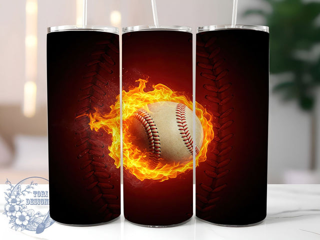 Fiery Baseball Tumbler Wrap, Sports Fan Gift, Fire Baseball Design, 20oz Tumbler Sublimation, Baseball Lover Cup, Fiery Baseball Wrap, Athletic Tumbler Design Sublimation ToriDesigns 