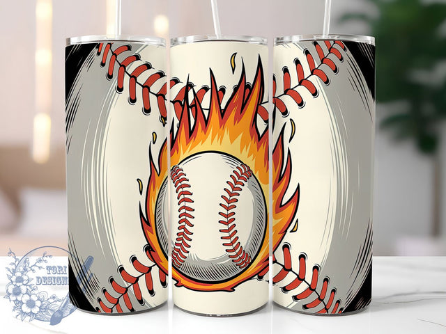 Fiery Baseball Tumbler Wrap, Sports Fan Gift, Fire Baseball Design, 20oz Tumbler Sublimation, Baseball Lover Cup, Fiery Baseball Wrap, Athletic Tumbler Design Sublimation ToriDesigns 