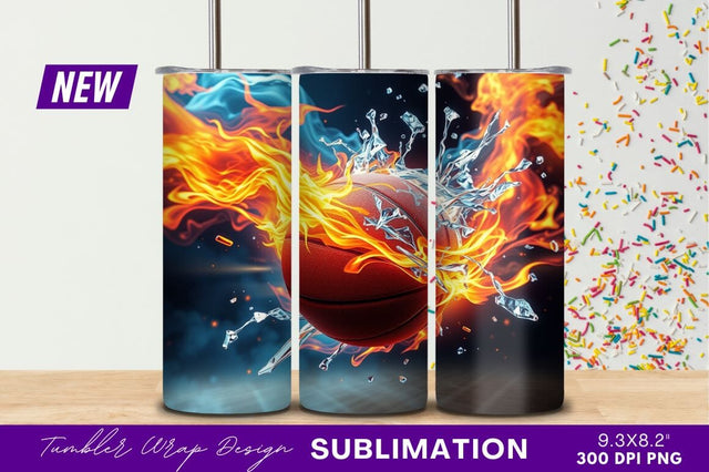 Fiery Basketball Water Splash Tumbler Png Sublimation Regulrcrative 