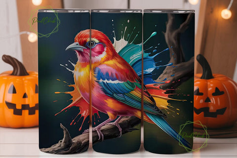 Fiery Cardinal Bird 20oz Tumbler Wrap Sublimation PixelChick 