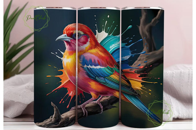 Fiery Cardinal Bird 20oz Tumbler Wrap Sublimation PixelChick 