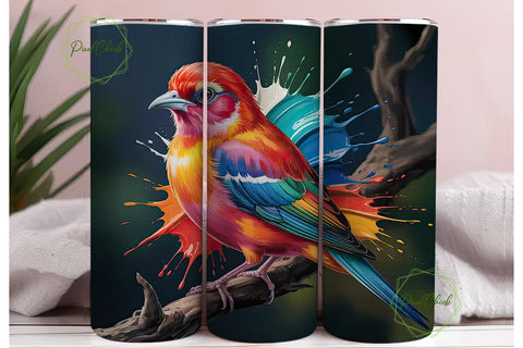 Fiery Cardinal Bird 20oz Tumbler Wrap Sublimation PixelChick 