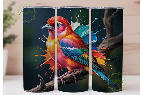Fiery Cardinal Bird 20oz Tumbler Wrap Sublimation PixelChick 