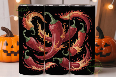 Fiery Chili Peppers 20oz Tumbler Wrap Sublimation PixelChick 