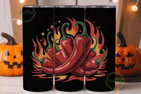 Fiery Chili Peppers 20oz Tumbler Wrap Sublimation PixelChick 