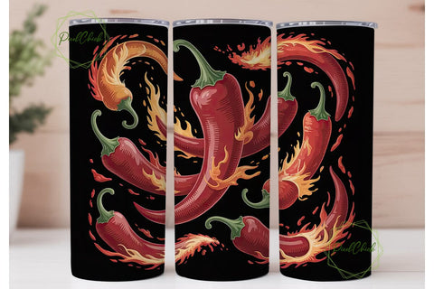 Fiery Chili Peppers 20oz Tumbler Wrap Sublimation PixelChick 