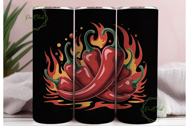 Fiery Chili Peppers 20oz Tumbler Wrap Sublimation PixelChick 