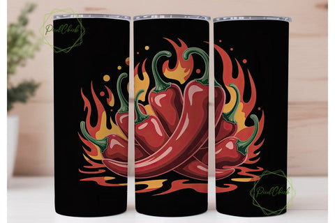Fiery Chili Peppers 20oz Tumbler Wrap Sublimation PixelChick 