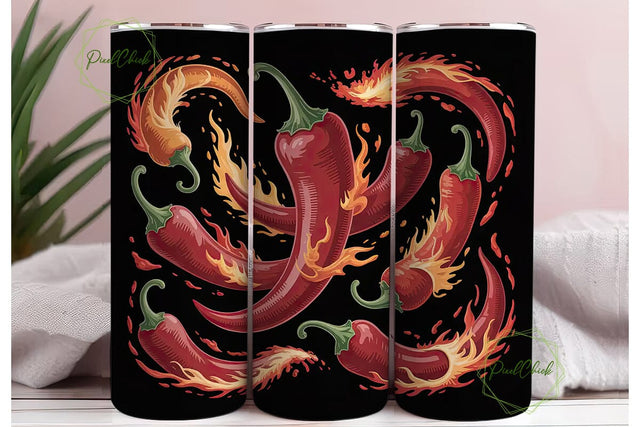 Fiery Chili Peppers 20oz Tumbler Wrap Sublimation PixelChick 