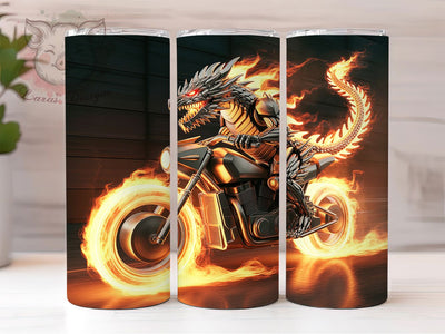 Fiery Dragon Biker Motorcycle Tumbler, Fiery Biker Wrap, 20oz Tumbler Sublimation, Motorcycle Rider Design, Dragon And Flames Art, Biker Lifestyle Tumbler, Fantasy Motorcycle Wrap Sublimation Lara' s Designs 