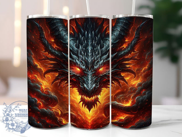 Fiery Dragon Fantasy Tumbler Wrap, Fire Breathing Dragon, Fantasy Tumbler Design, 20oz Sublimation Wrap, Mythical Creature Tumbler, Fiery Dragon Art, Dragon Lover Gift Sublimation ToriDesigns 