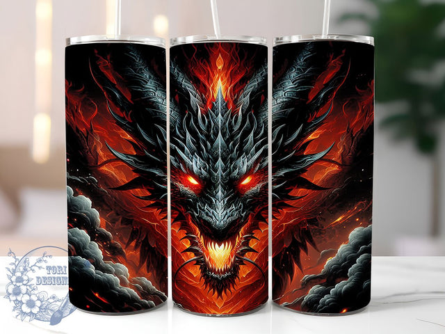 Fiery Dragon Fantasy Tumbler Wrap, Fire Breathing Dragon, Fantasy Tumbler Design, 20oz Sublimation Wrap, Mythical Creature Tumbler, Fiery Dragon Art, Dragon Lover Gift Sublimation ToriDesigns 