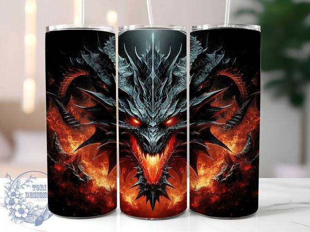 Fiery Dragon Fantasy Tumbler Wrap, Fire Breathing Dragon, Fantasy Tumbler Design, 20oz Sublimation Wrap, Mythical Creature Tumbler, Fiery Dragon Art, Dragon Lover Gift Sublimation ToriDesigns 