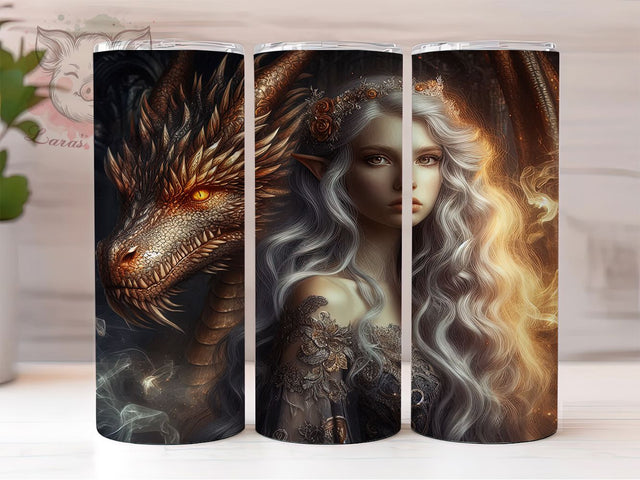 Fiery Fantasy Dragon Fairy Tumbler, Fiery Creature Wrap, 20oz Tumbler Sublimation, Fantasy Dragon Design, Magical Fairy Art, Mythical Creature Tumbler, Enchanted Dragon Wrap Sublimation Lara' s Designs 