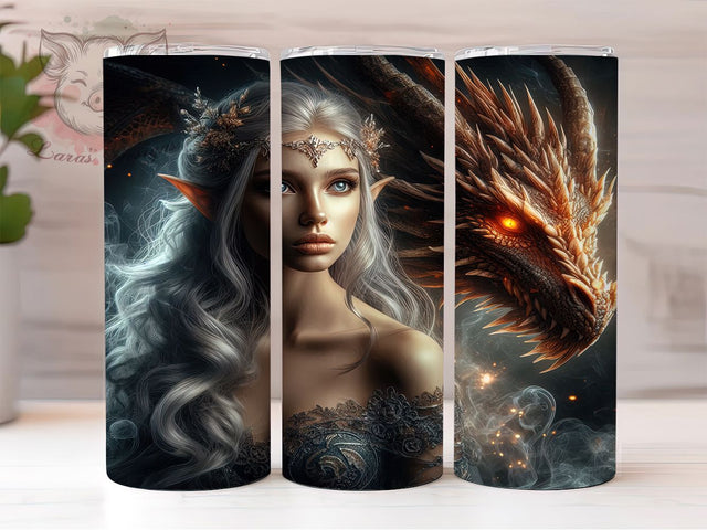 Fiery Fantasy Dragon Fairy Tumbler, Fiery Creature Wrap, 20oz Tumbler Sublimation, Fantasy Dragon Design, Magical Fairy Art, Mythical Creature Tumbler, Enchanted Dragon Wrap Sublimation Lara' s Designs 