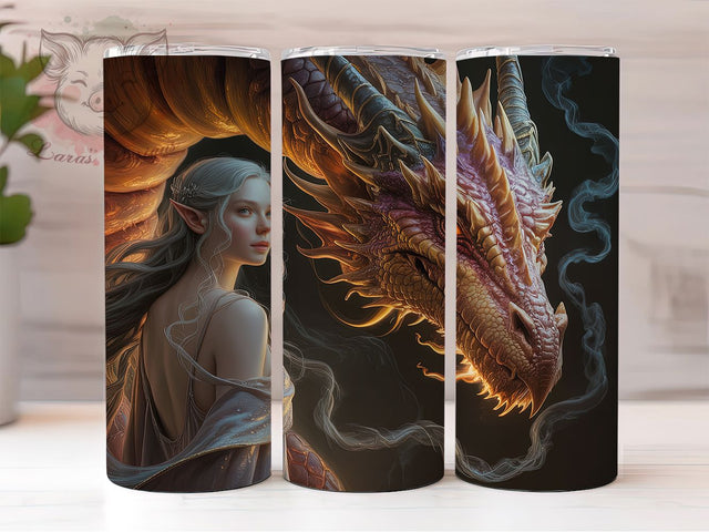 Fiery Fantasy Dragon Fairy Tumbler, Fiery Creature Wrap, 20oz Tumbler Sublimation, Fantasy Dragon Design, Magical Fairy Art, Mythical Creature Tumbler, Enchanted Dragon Wrap Sublimation Lara' s Designs 