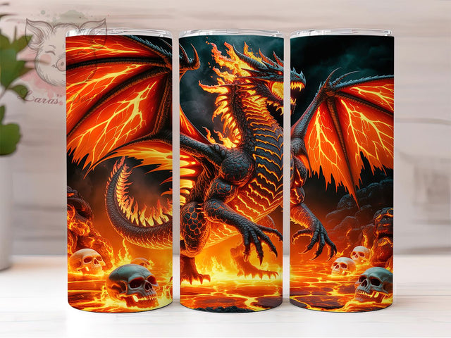 Fiery Fantasy Dragon Tumbler, Fantasy Dragon Design, Fiery Dragon Pattern, 20Oz Sublimation Wrap, Mystic Dragon Art, Bright Flame Texture, Tumbler Sublimation Sublimation Lara' s Designs 