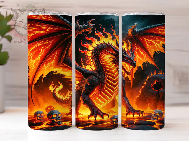 Fiery Fantasy Dragon Tumbler, Fantasy Dragon Design, Fiery Dragon Pattern, 20Oz Sublimation Wrap, Mystic Dragon Art, Bright Flame Texture, Tumbler Sublimation Sublimation Lara' s Designs 
