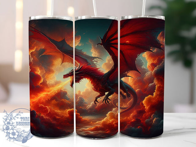 Fiery Fantasy Dragon Tumbler Wrap, Fantasy Gift, Dragon Tumbler, 20Oz Tumbler, Sublimation Design, Mythical Creature, Fantasy Wrap Sublimation ToriDesigns 