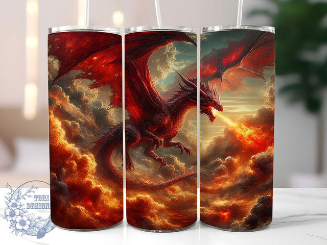 Fiery Fantasy Dragon Tumbler Wrap, Fantasy Gift, Dragon Tumbler, 20Oz Tumbler, Sublimation Design, Mythical Creature, Fantasy Wrap Sublimation ToriDesigns 