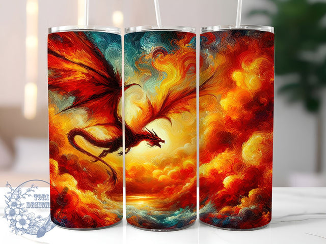 Fiery Fantasy Dragon Tumbler Wrap, Fantasy Gift, Dragon Tumbler, 20Oz Tumbler, Sublimation Design, Mythical Creature, Fantasy Wrap Sublimation ToriDesigns 