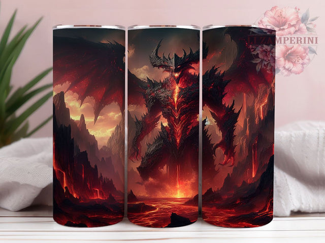Fiery Gothic Dark Fantasy Demon Tumbler, Dark Fantasy Demon Wrap, 20oz Tumbler Sublimation, Fiery Demon Design, Gothic Demon Art, Mythical Flame Creature, Horror Demon Tumbler Sublimation Li Zamperini 
