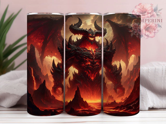 Fiery Gothic Dark Fantasy Demon Tumbler, Dark Fantasy Demon Wrap, 20oz Tumbler Sublimation, Fiery Demon Design, Gothic Demon Art, Mythical Flame Creature, Horror Demon Tumbler Sublimation Li Zamperini 