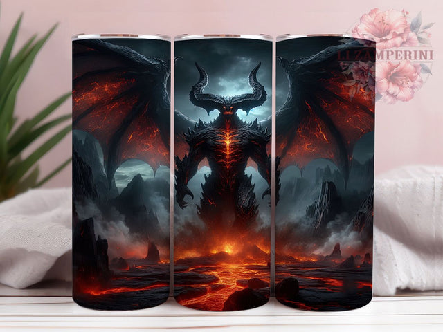 Fiery Gothic Dark Fantasy Demon Tumbler, Dark Fantasy Demon Wrap, 20oz Tumbler Sublimation, Fiery Demon Design, Gothic Demon Art, Mythical Flame Creature, Horror Demon Tumbler Sublimation Li Zamperini 
