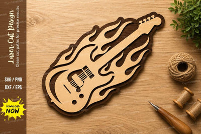 Fiery Guitar Laser Cut SVG Design SVG Regulrcrative 