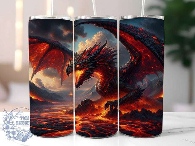 Fiery Lava Dragon Fantasy Tumbler, Fiery Dragon, Fantasy Wrap, 20Oz Tumbler, Sublimation Design, Mythical Creature, Volcano Fire Sublimation ToriDesigns 