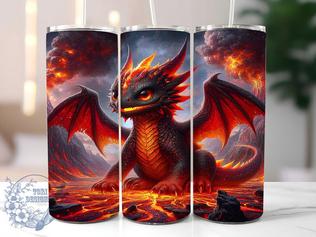 Fiery Lava Dragon Fantasy Tumbler, Fiery Dragon, Fantasy Wrap, 20Oz Tumbler, Sublimation Design, Mythical Creature, Volcano Fire Sublimation ToriDesigns 