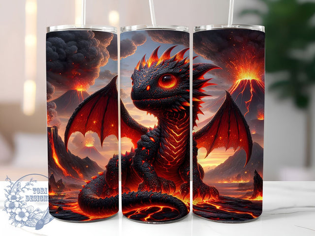 Fiery Lava Dragon Fantasy Tumbler, Fiery Dragon, Fantasy Wrap, 20Oz Tumbler, Sublimation Design, Mythical Creature, Volcano Fire Sublimation ToriDesigns 