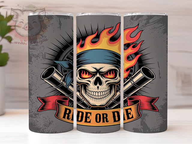 Fiery Motorcycle Skull Tumbler, Biker Wrap Design, 20Oz Skinny Tumbler, Ride Or Die Sublimation, Motorcycle Flame Art, Rebel Skull Tumbler, Hardcore Biker Wrap Sublimation Lara' s Designs 