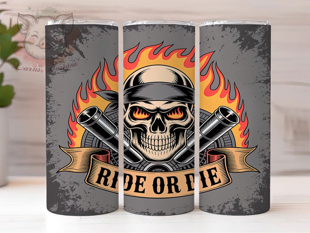 Fiery Motorcycle Skull Tumbler, Biker Wrap Design, 20Oz Skinny Tumbler, Ride Or Die Sublimation, Motorcycle Flame Art, Rebel Skull Tumbler, Hardcore Biker Wrap Sublimation Lara' s Designs 