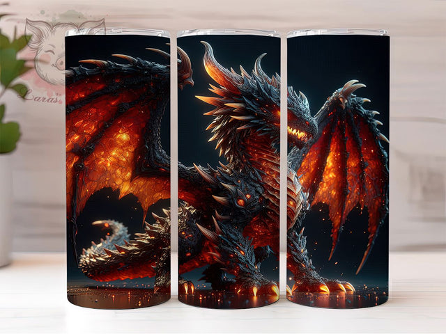 Fiery Mythical Fantasy Dragon Tumbler, Mythical Beast Wrap, 20oz Tumbler Sublimation, Fiery Fantasy Design, Dragon Flame Tumbler, Epic Creature Wrap, Inferno Dragon Sublimation Sublimation Lara' s Designs 
