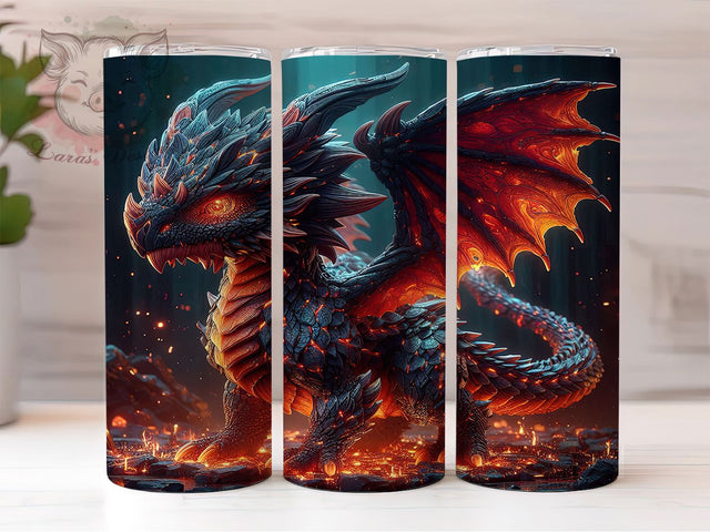 Fiery Mythical Fantasy Dragon Tumbler, Mythical Beast Wrap, 20oz Tumbler Sublimation, Fiery Fantasy Design, Dragon Flame Tumbler, Epic Creature Wrap, Inferno Dragon Sublimation Sublimation Lara' s Designs 