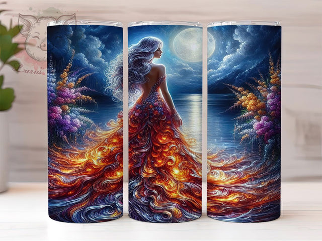 Fiery Mythical Goddess 20oz Tumbler, Bold Cup Wrap, Artistic Goddess Design, Sublimation Tumbler Wrap, 20Oz Tumbler Design, Mythical Goddess Cup, Elegant Fiery Wrap Sublimation Lara' s Designs 