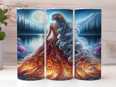 Fiery Mythical Goddess 20oz Tumbler, Bold Cup Wrap, Artistic Goddess Design, Sublimation Tumbler Wrap, 20Oz Tumbler Design, Mythical Goddess Cup, Elegant Fiery Wrap Sublimation Lara' s Designs 