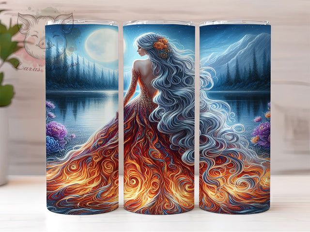 Fiery Mythical Goddess 20oz Tumbler, Bold Cup Wrap, Artistic Goddess Design, Sublimation Tumbler Wrap, 20Oz Tumbler Design, Mythical Goddess Cup, Elegant Fiery Wrap Sublimation Lara' s Designs 