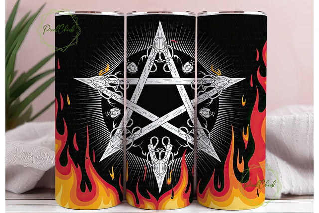Fiery Pentagram Occult 20oz Tumbler Wrap Sublimation PixelChick 