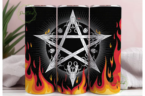 Fiery Pentagram Occult 20oz Tumbler Wrap Sublimation PixelChick 